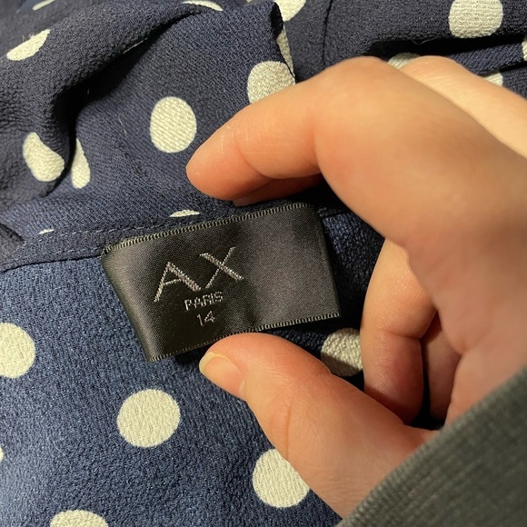 Armani Exchange AX Paris polka dot dress semi sheer navy blue white size us 10 - Picture 3 of 4